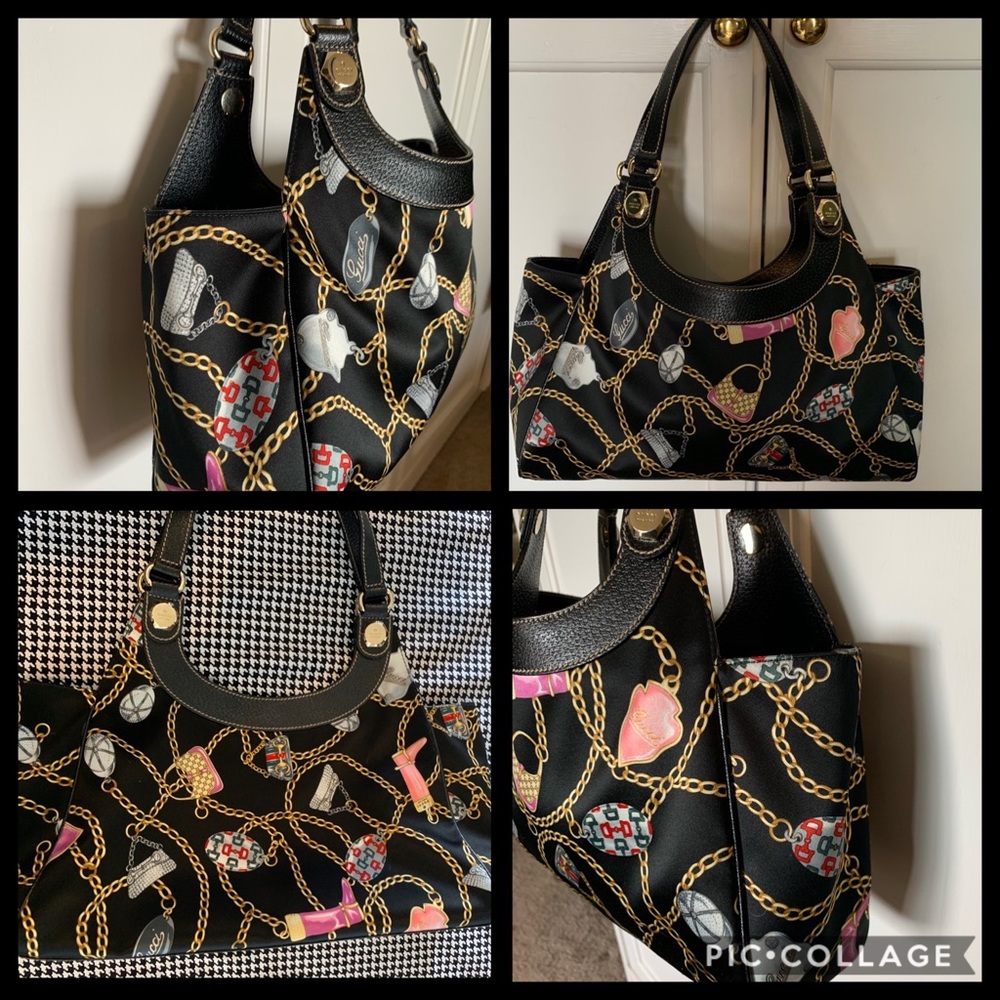 Gucci black satin and leather handbag